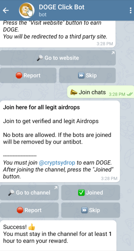Telegram dogeclick faucet join chat for free doge
