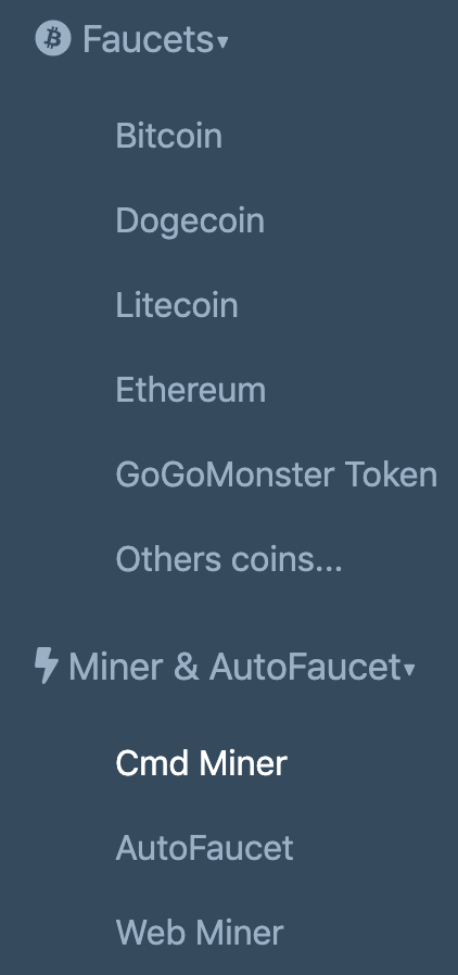 AllCoins Menu Options - Faucets and Miners
