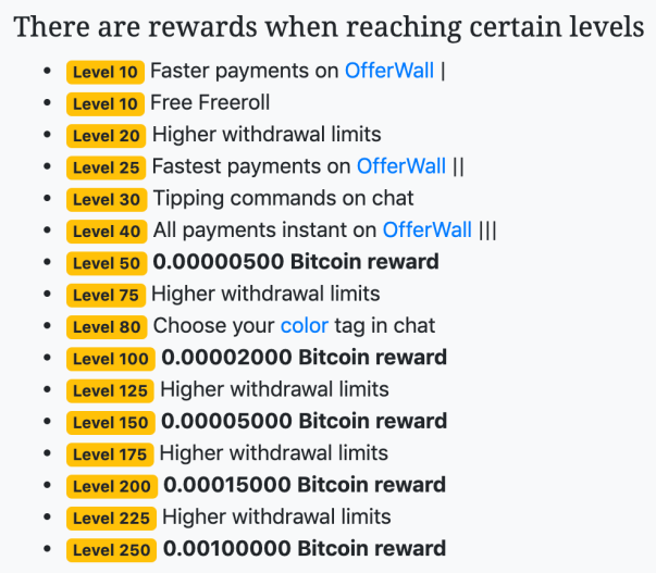 Rewards for Leveling up on AllCoins.pw