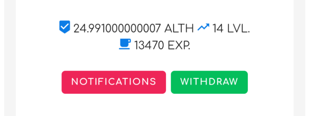 AltHub coin amount and experience level