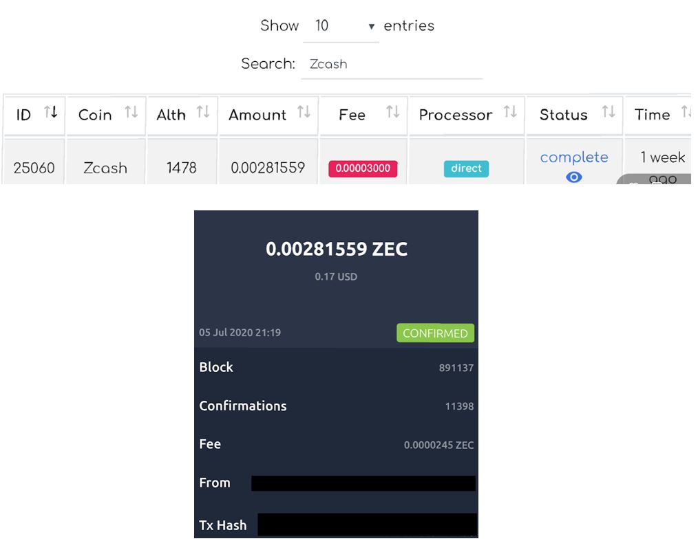 Althub Zcash Payment Proof 7-5-2020