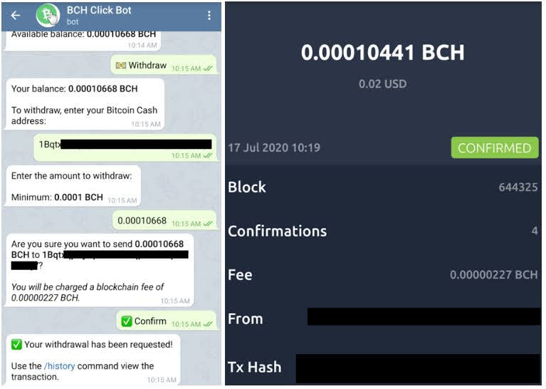 cash bitcoin telegram