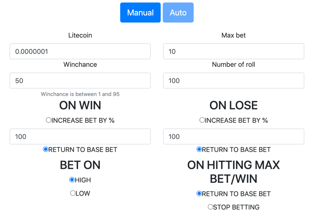Free-Litecoin over under betting game