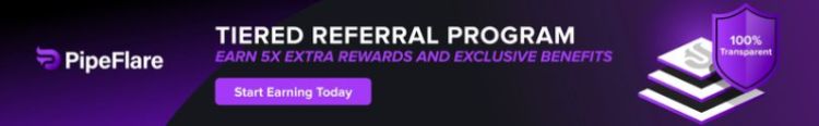 PipeFlare.io Crypto Faucet Referral Banner. Earn Zcash, 1FLR Token and MATIC