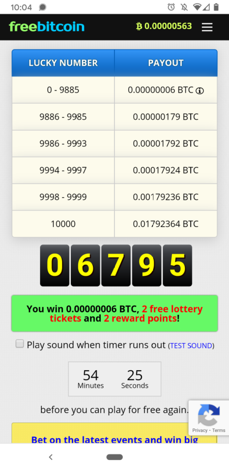 FreeBitco.in Hourly Free Roll Faucet Payouts