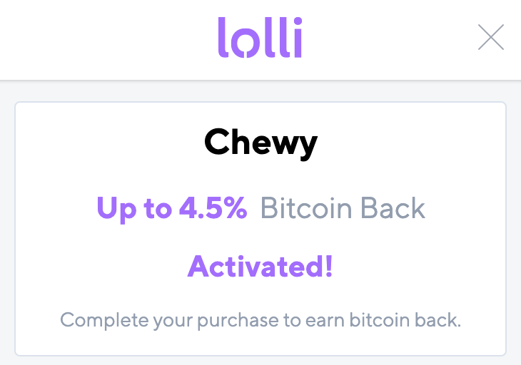 Lolli Bitcoin Cashback Activated Offer