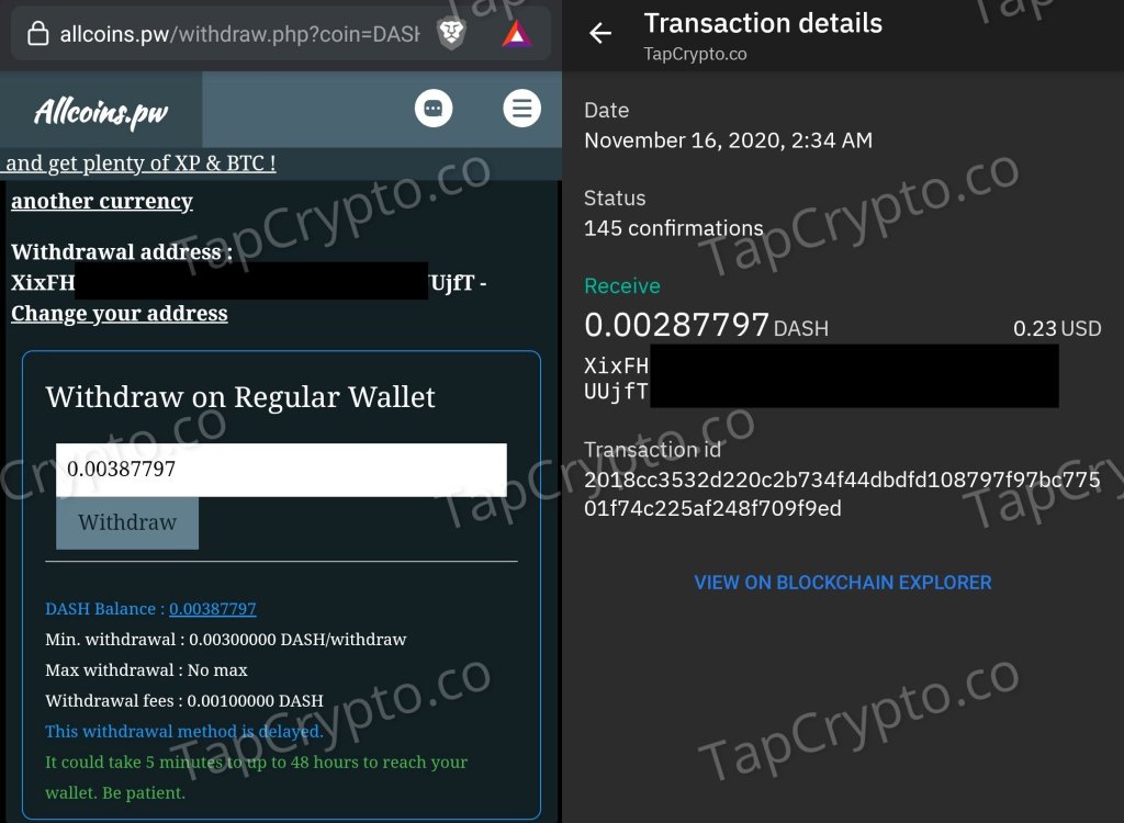 AllCoins Dash Payment Proof 11-16-2020