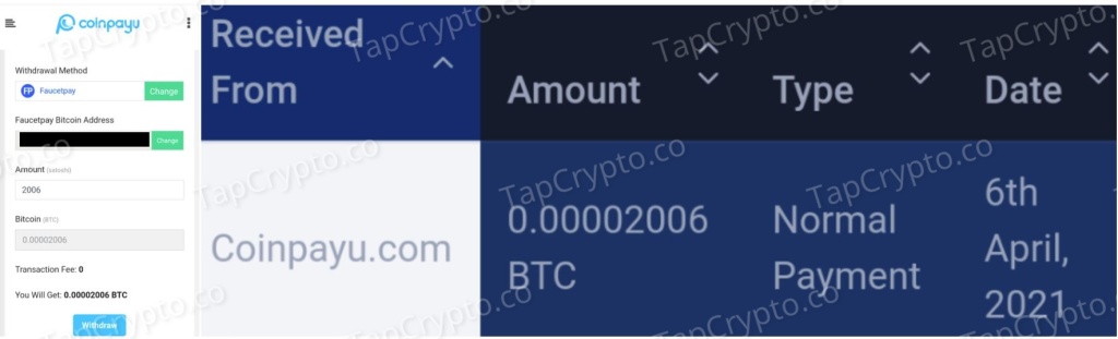 CoinPayU Bitcoin Payment Proof 4-6-2021