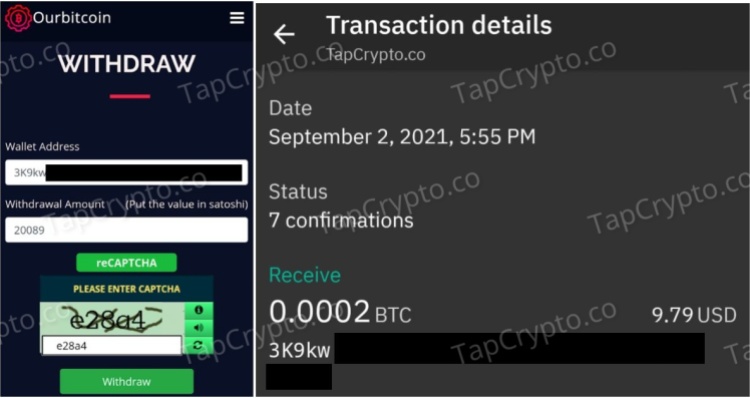 OurBitco.in Crypto Faucet Payment Proof 9-2-2021