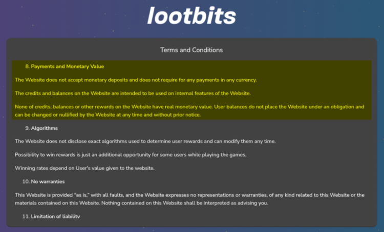 Lootbits Terms and Conditions