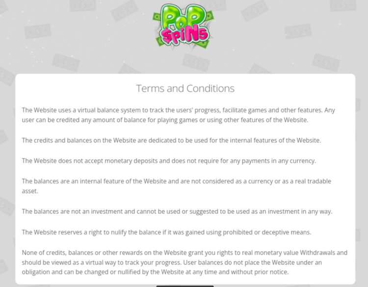 Popspins Terms and Conditions