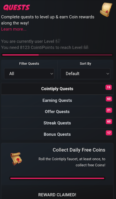 Bonus earning quests