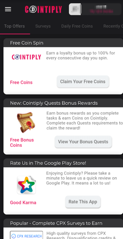 Mobile App for Cointiply