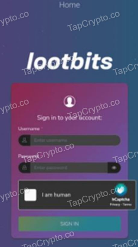 lootbits log in screen