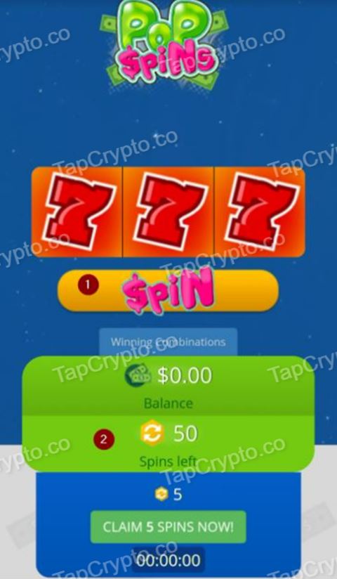 Popspins prize screen