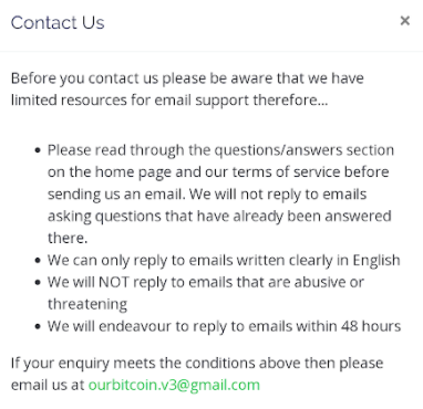 OurBitcoin Contact page