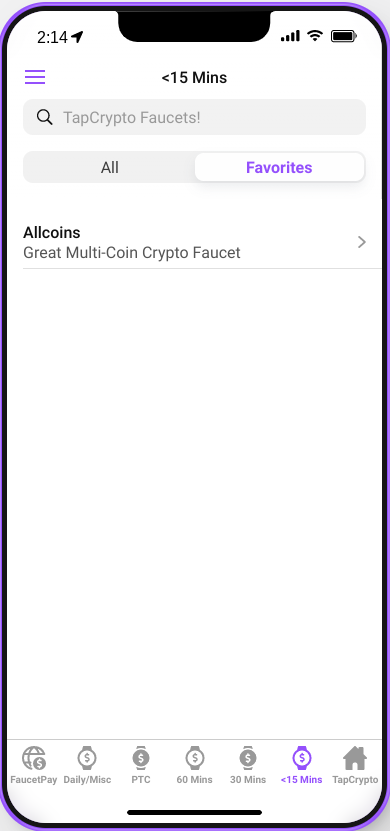TapCrypto Mobile App AllCoins in Favorites Page