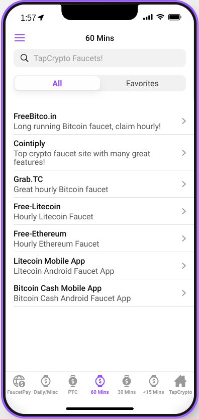 TapCrypto Mobile App 60 Minute Faucets