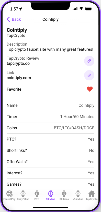 TapCrypto Mobile App Cointiply Details Page