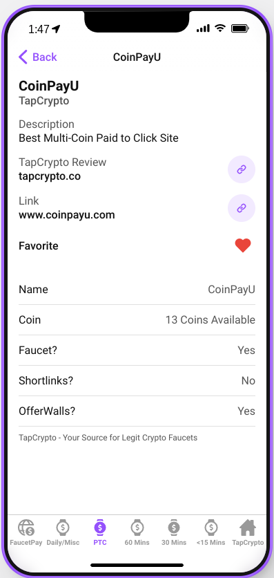 TapCrypto Mobile App CoinPayU Details Page