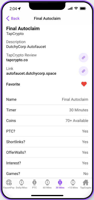 TapCrypto Mobile App FinalAutoClaim Details Page