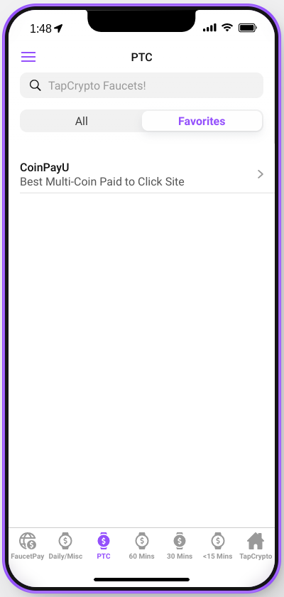 TapCrypto Mobile App CoinPayU in Favorites Page