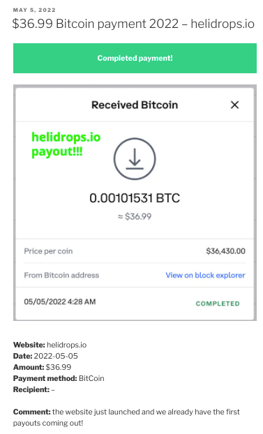 Helidrops.io fake payment proof