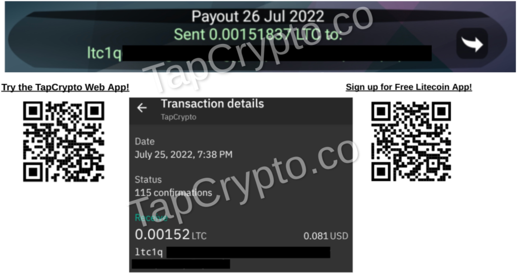 Litecoin Android faucet app payment proof 7-25-2022